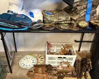 Vintage clock faces, wood ornamental parts