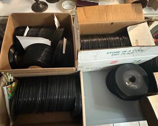 Candle sticks, miscellaneous items in plastic box, ceramic items & more records! 