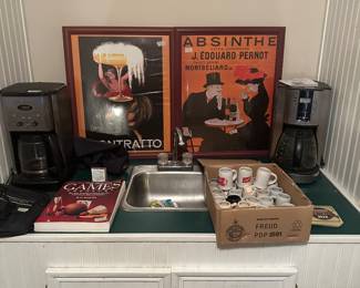 Coffee makers, cups & more games - dog door fence at bottom