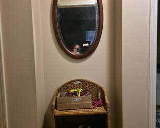 Mirror & wicker stand