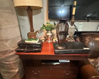 End table, lamp, electronics 