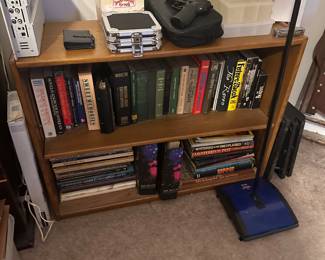 Shelf unit - plastic containers, books, sweeper & gun will be at checkout if interested 