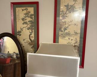 Mirror, matching pictures, storage 