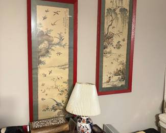 Same 2 framed pictures, small lamp & miscellaneous 