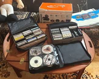 Coffee table with tapes, CD’s, records. & more