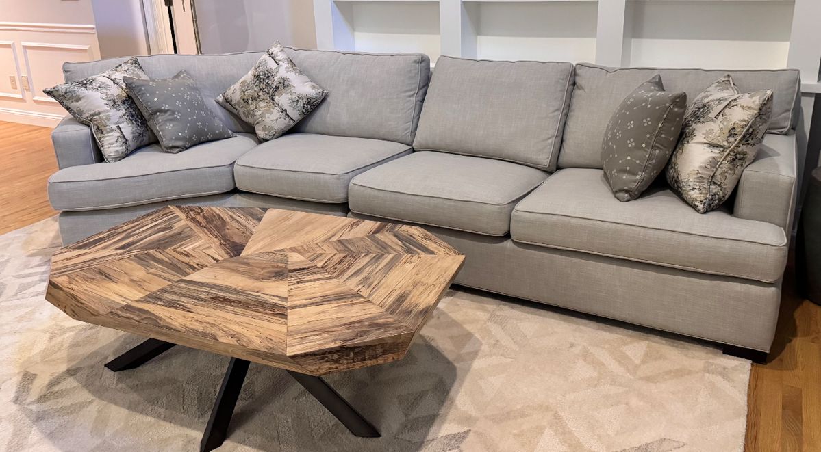 Gray sectional sofa by Arhaus