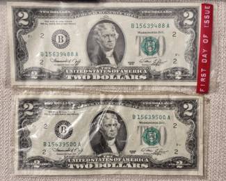 First day of issue US $2 bills