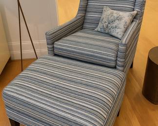 Blue striped chair & ottoman by Arhaus