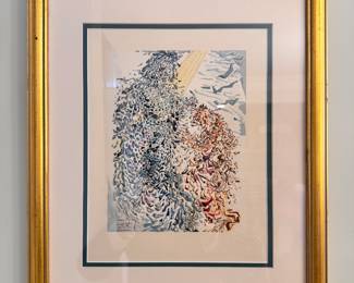 Salvador Dali. Bertrand de Horn, Inferno 28, the Devine Comedy. Wood engraving in color on Rives paper after a watercolor, signed in the block.