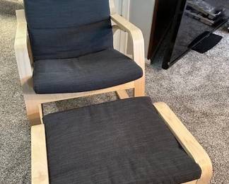 IKEA POANG armchair and ottoman, birch veneer.