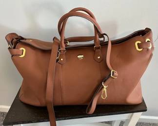 Joy Mangano Christie leather weekender bag.