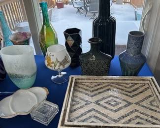 Lovely decorative vases, bottles and trays.