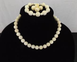 16.5" Genuine Bone Carved Beaded Necklace and 7.25" Bracelet Set w/Replacements
