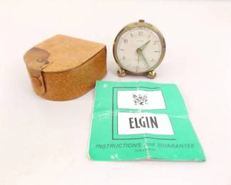 Elgin Travel Alarm Clock in Original Case w/Manual
