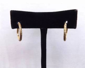 14k Yellow Gold Textured Hoop Hinged Earrings
