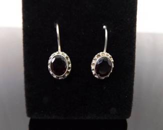 .925 Sterling Silver Garnet Hook Earrings
