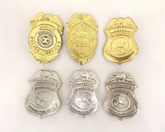 Lot of 6 Vintage Minneapolis Junior Police and Fire Badges
