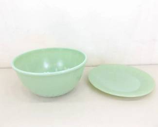 Vintage Fire King Jadite Mixing Bowl and Plate
