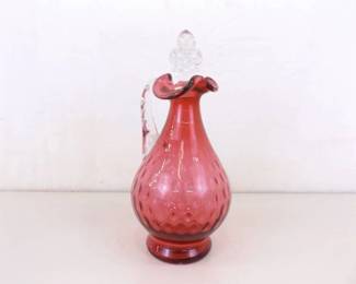 Vintage Fenton Coin Dot Cranberry Glass Pitcher/Wine Decanter w/Stopper
