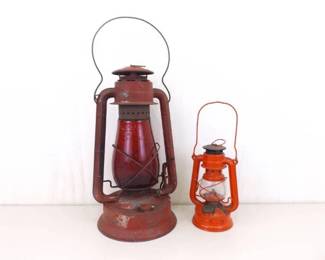 Vintage Red Deitz and Red FeuerHand Sturmfest Super Baby Oil Lanterns
