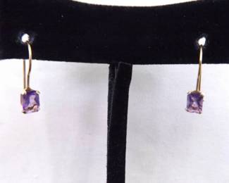 14k Yellow Gold Amethyst Hook Earrings
