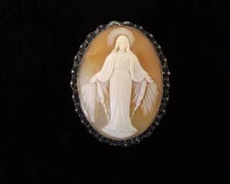 .925 Sterling Silver Carved Shell Jesus Cameo Brooch
