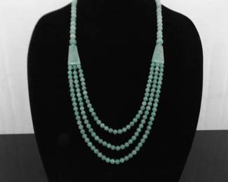 28" Genuine Carved Green Jade Beaded Necklace
