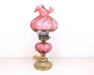 Vintage Fenton 21" Cranberry Glass Paisley Pattern Lamp
