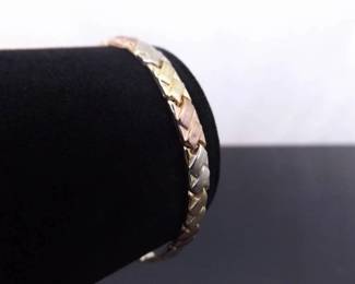 10k Yellow Gold Multi Tone 7" Crosshatch Bracelet
