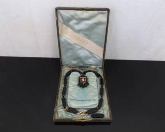 Antique 18" Large Onyx Bead Gold Filled Cameo Necklace In Original Box
