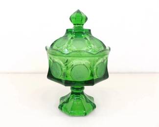 Fostoria Emerald Green Coin Glass Wedding Bowl (Footed Dish) w/Lid
