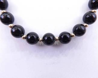 14k Yellow Gold Bead Accented and Clasp Black Onyx Necklace
