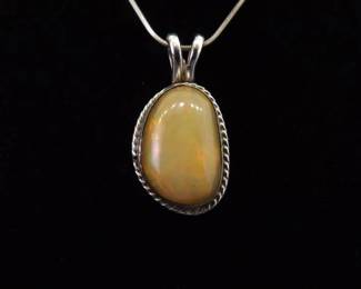 .925 Sterling Silver Ethiopian Opal Cabochon Pendant Necklace
