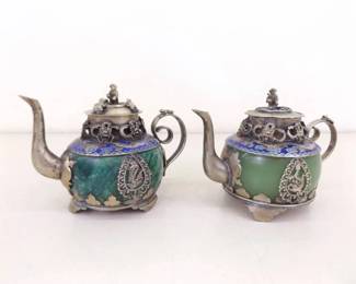 Pair of Asian Jade Teapots
