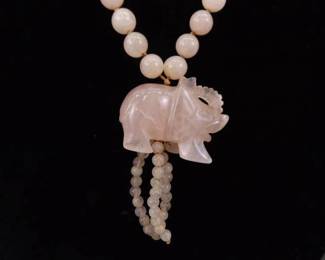 28" Genuine Carved Rose Quartz Elephant Beaded Necklace
