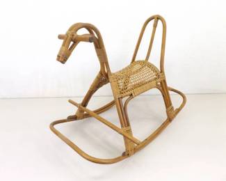 Mid-Century Modern Rattan Rocking Horse

