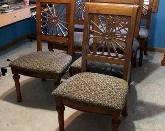 8 Wooden Dining Chairs With Upholstered Seats