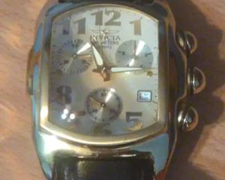 Invicta Lupah Watch With Gold Tone Case And Black Leather Band