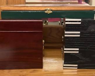 Two Elegant Wood Cigar Humidors And A Wood Cigar Box