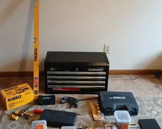 Husky 4Drawer Tool Chest with DeWalt Sander Earthquake Polisher  More