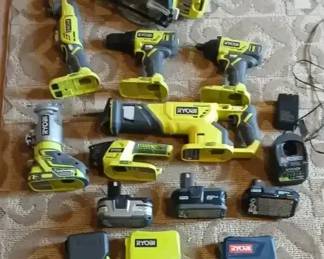 Lot Of Ryobi Cordless Tools 3 Batteries Charger And Accessories