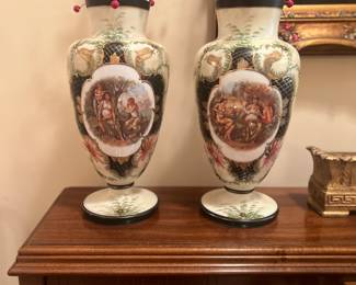 Pair Hand Painted Bristol (?) Vaese