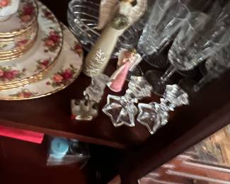 Lots of Crystal, 5 sets of China: Royal Albert, Royal Doulton, Noritake, Lenox, and a special Christmas Set