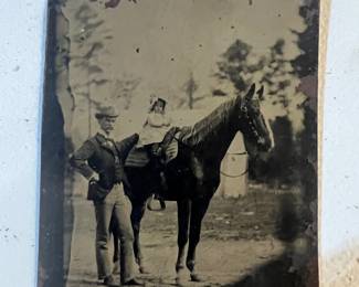 Tin Type 1880s, Man w/ Child on Horse