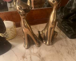 Pair Brass Cats