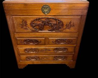 Chinese camphor carved wood chest