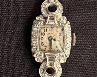 Art deco womens Hamilton wristwatch, diamond and platinum