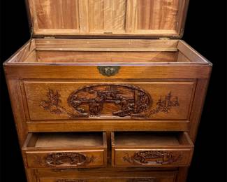 Chinese camphor carved wood chest