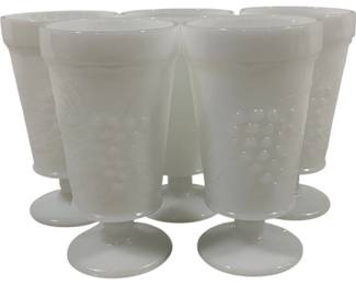 858 - 5 Anchor Hocking Milk Glass Grape Tumblers 6"
