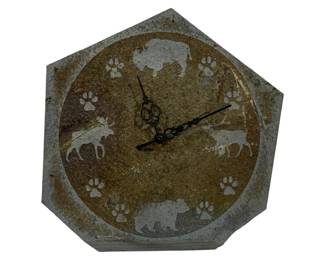 2253 - Montana Stone Carving Clock, as is 10 x 10 used as-is electric/electronic/mechanical item - no guarantee all components, untested
